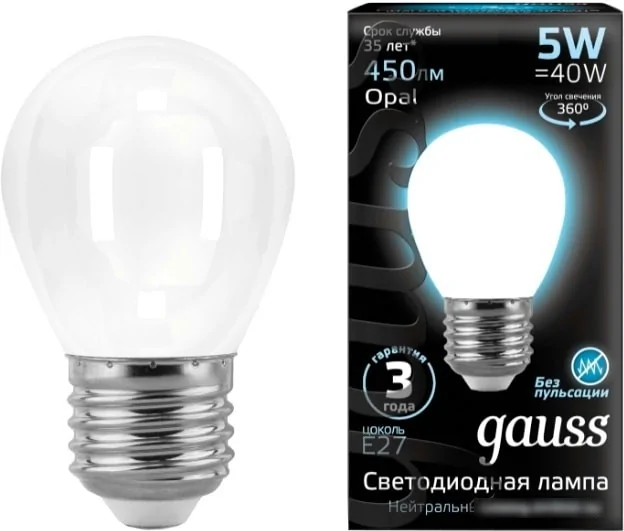 Светодиодная лампа Gauss Filament Globe G45 E27 5 Вт 4100 К 105202205